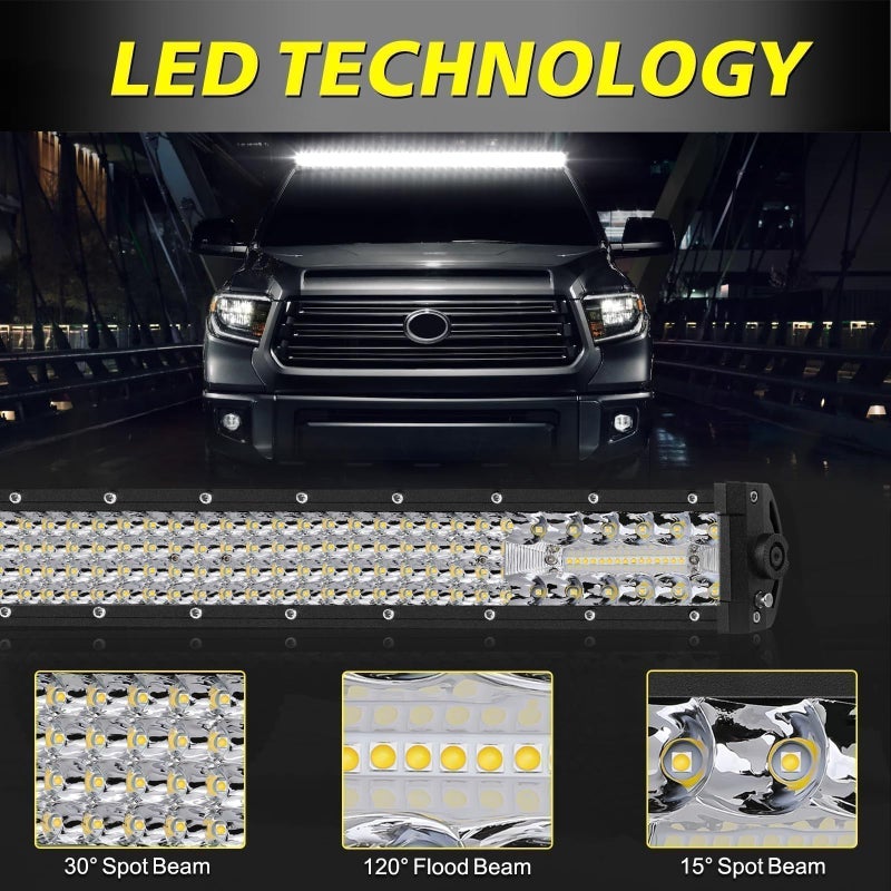 AKD Part 52 Inch Straight LED Light Bar, AKD Part 380W Quad Row Offroad Driving Lights Spot Flood Combo LED Work Light Roof Light Bar for Trucks Pickup Tractor Chevy Ram Wrangler Boat - Image 2